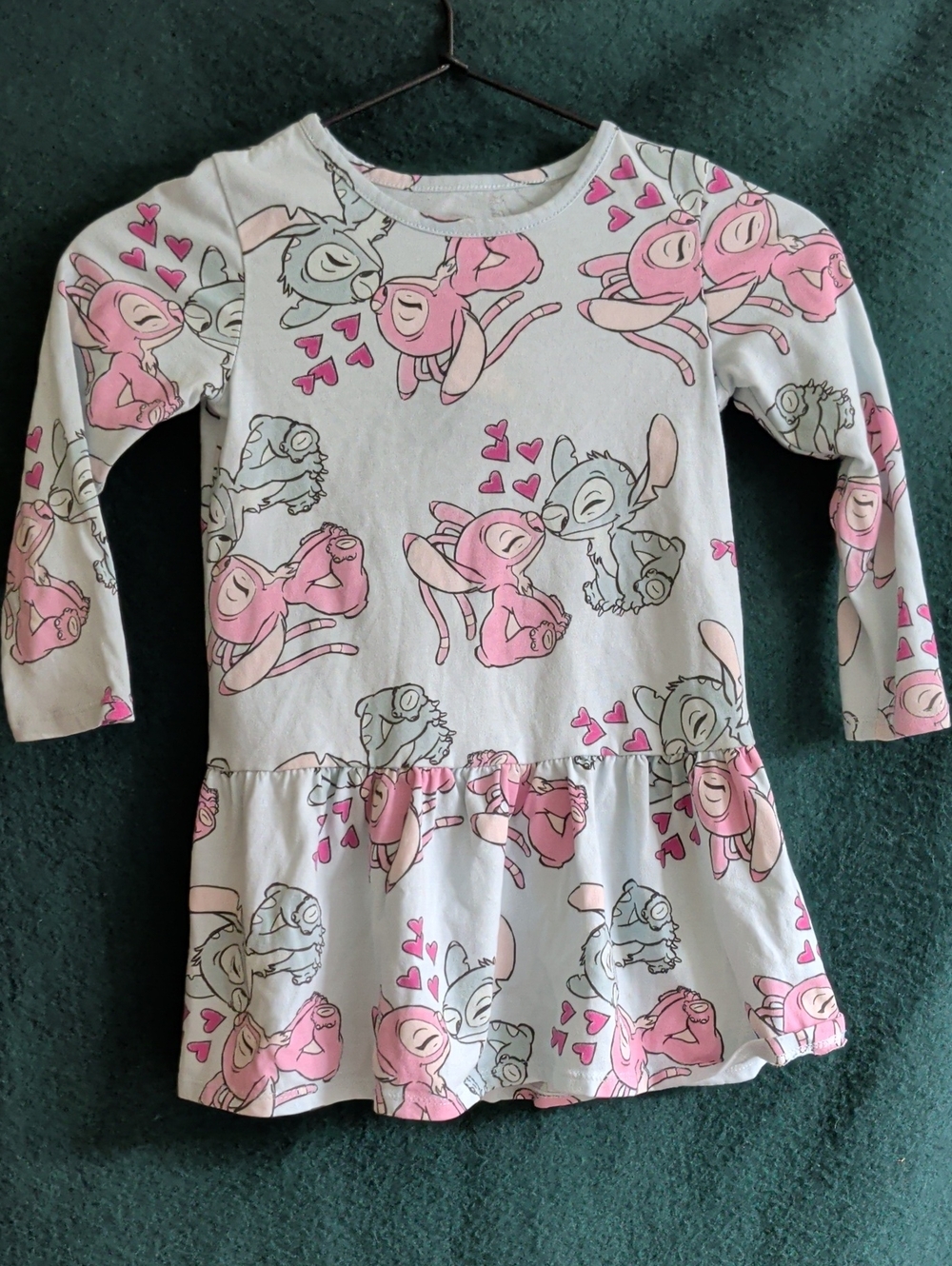 Girls Long-Sleeve Character Print Casual Dress in Pink & Gray